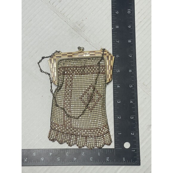 Antique 1920s Whiting and Davis Art Deco Enamel Mesh Purse Flapper Bag Tan Cream - Picture 7 of 7